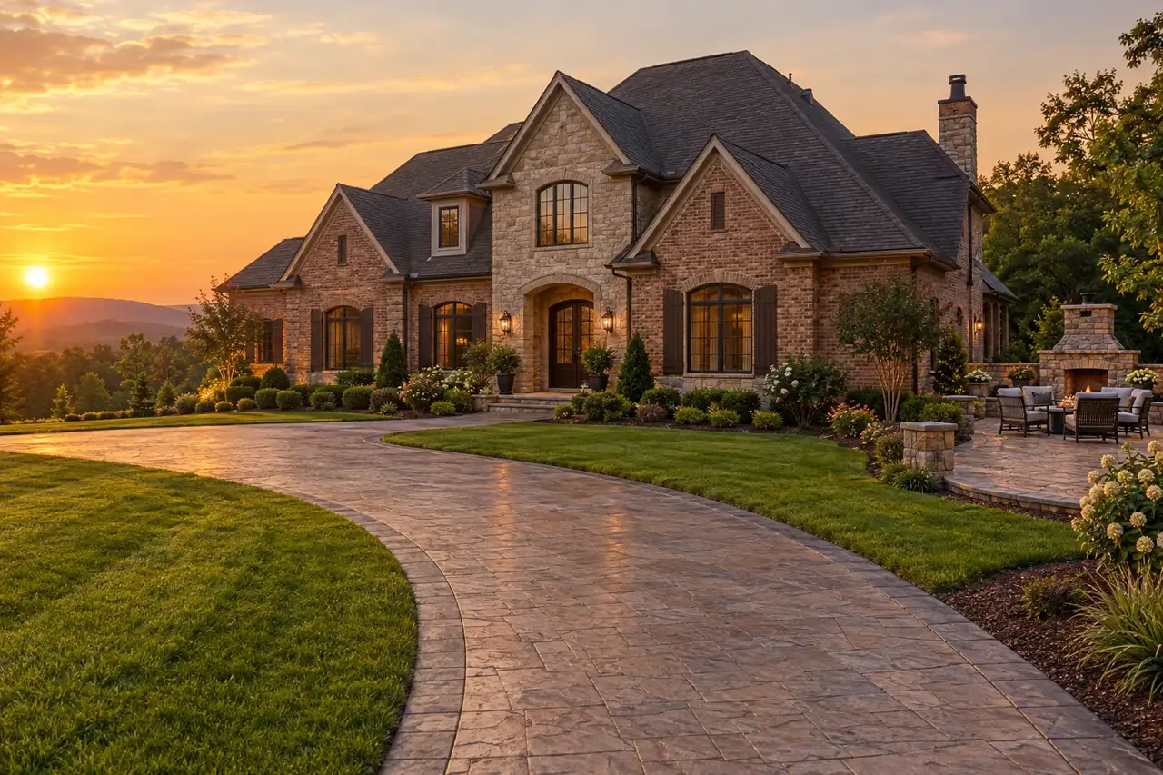 Tennessee home with a stamped concrete driveway and patio, typical of Mt. Juliet