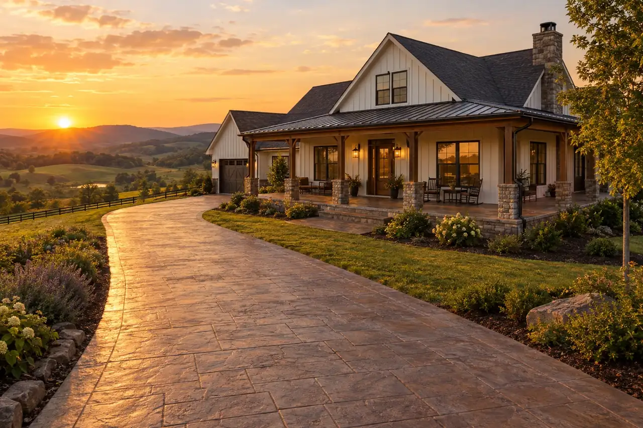 Tennessee home with a stamped concrete driveway and patio, typical of Arrington