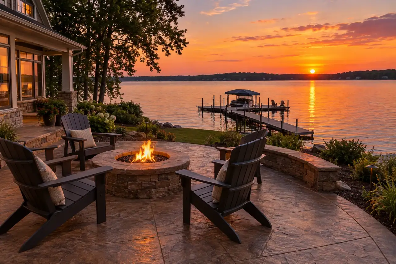 Tennessee home with a stamped concrete driveway and patio, typical of Hendersonville