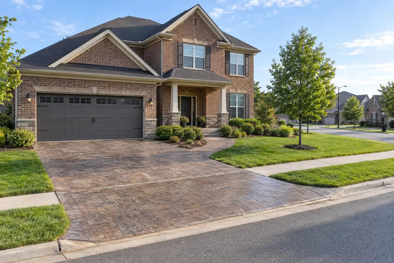 Tennessee home with a stamped concrete driveway and patio, typical of Murfreesboro